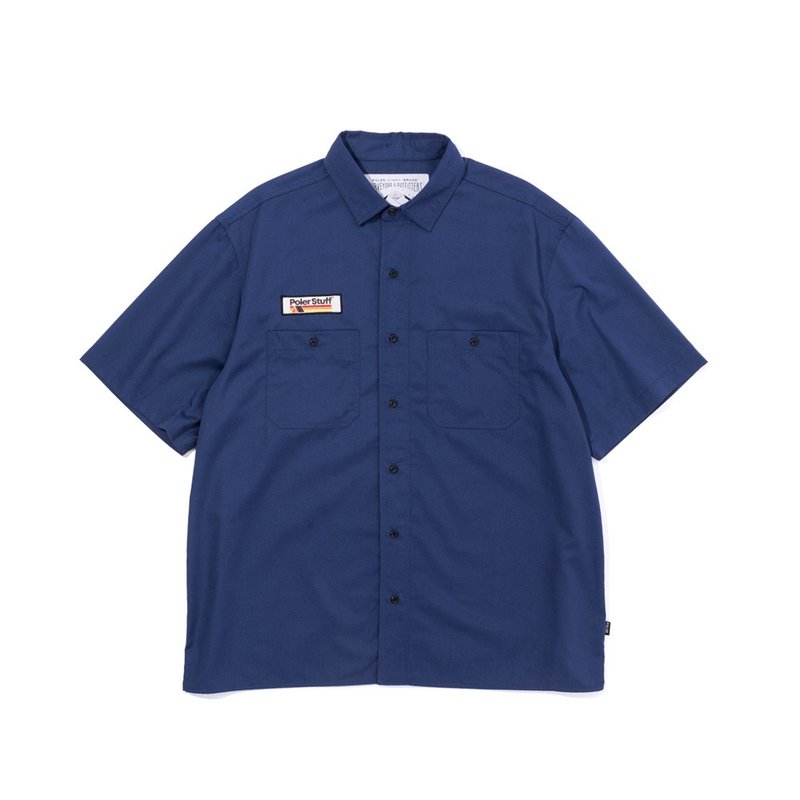 Japan limited POLER RELAX WORK SHIRT EMB electric embroidered work shirt/navy blue - เสื้อเชิ้ตผู้ชาย - เส้นใยสังเคราะห์ สีน้ำเงิน