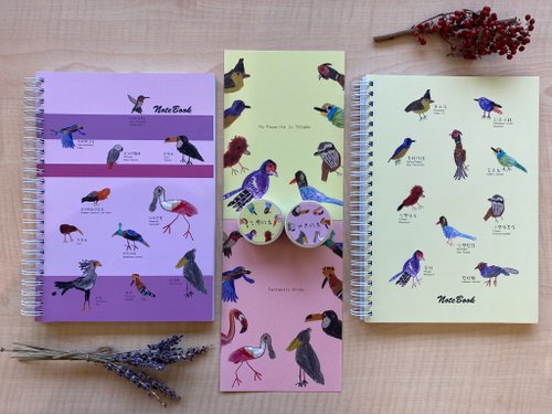 Sunbird 童趣插畫 臺灣的鳥 + 世界的鳥 筆記本 紙膠 明信片 6件組