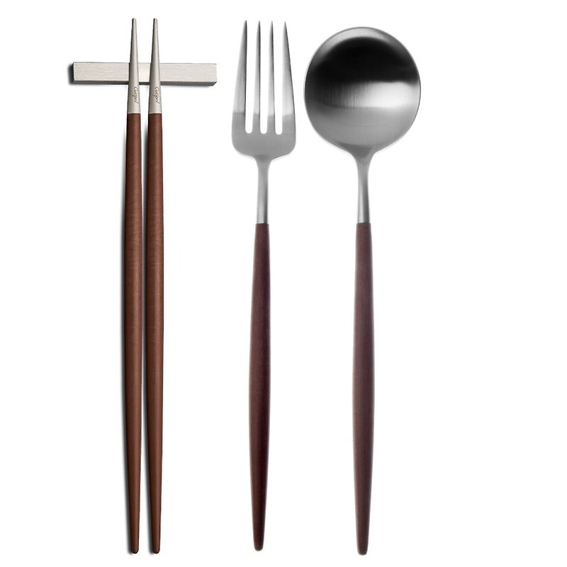 葡萄牙Cutipol GOA系列棕柄新主餐三件組(叉匙筷) - 餐具/刀叉湯匙 - 不鏽鋼 咖啡色