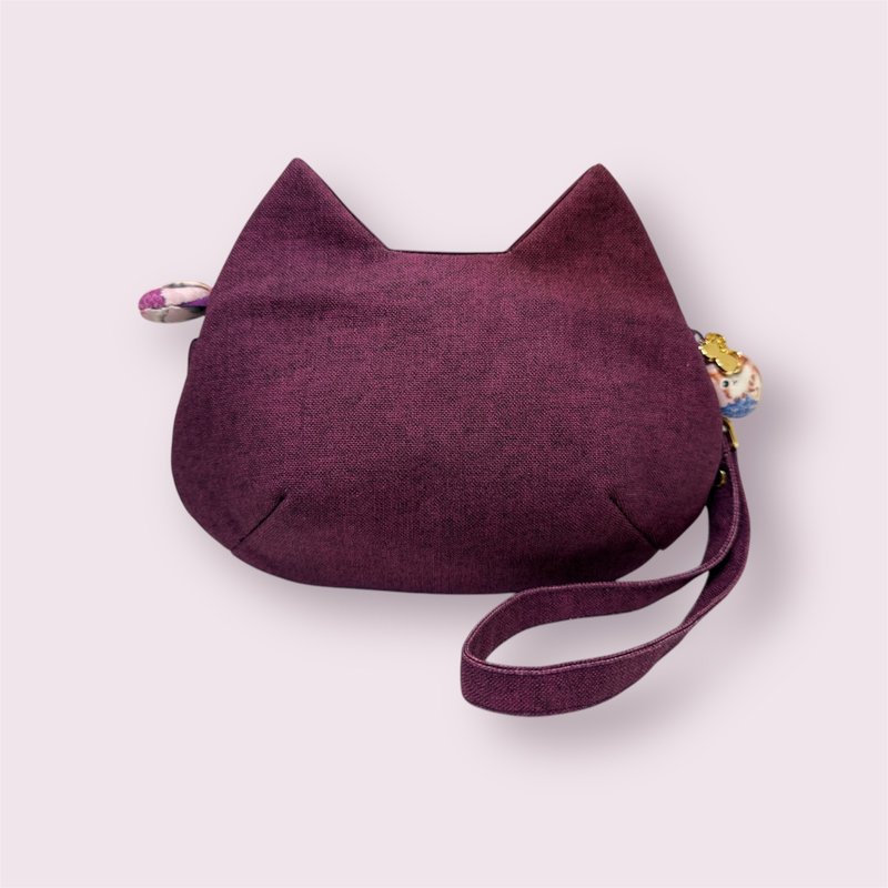 I love cats-cat-shaped hand-held cosmetic bag on the side - Messenger Bags & Sling Bags - Other Materials 