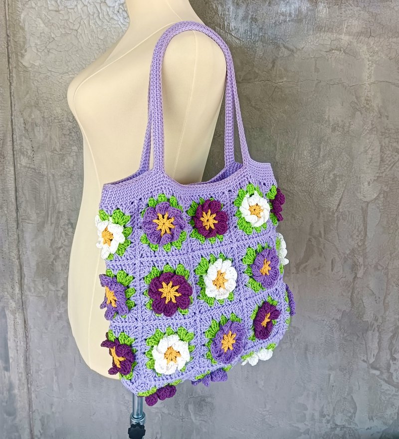 Granny Square flowers woven bag - 手提包/手提袋 - 棉．麻 