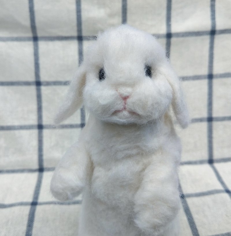 Needle Felt Pet Bunny Rabbit - Miniature Lop Portrait Commemorate (Custom-made) - Stuffed Dolls & Figurines - Wool White