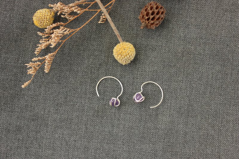 [Music] Sterling Silver Earrings Amethyst Ear Hook Designer Handmade - Earrings & Clip-ons - Sterling Silver Silver