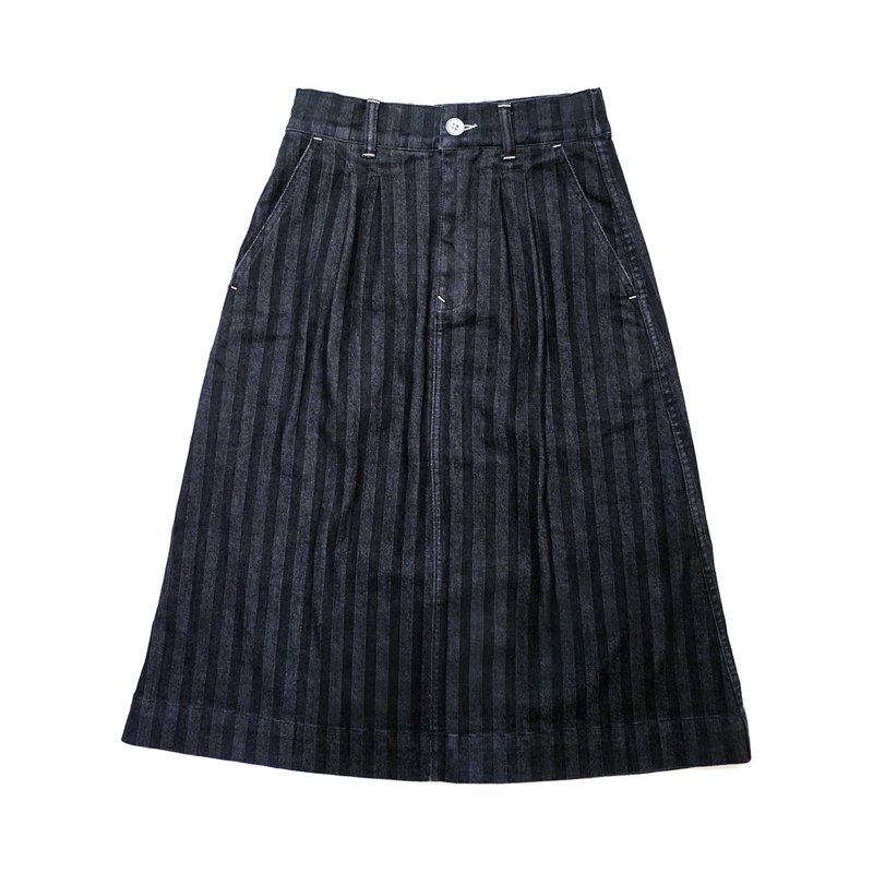 Incense Harbour Japanese Herringbone Denim Army Skirt - Skirts - Cotton & Hemp Blue