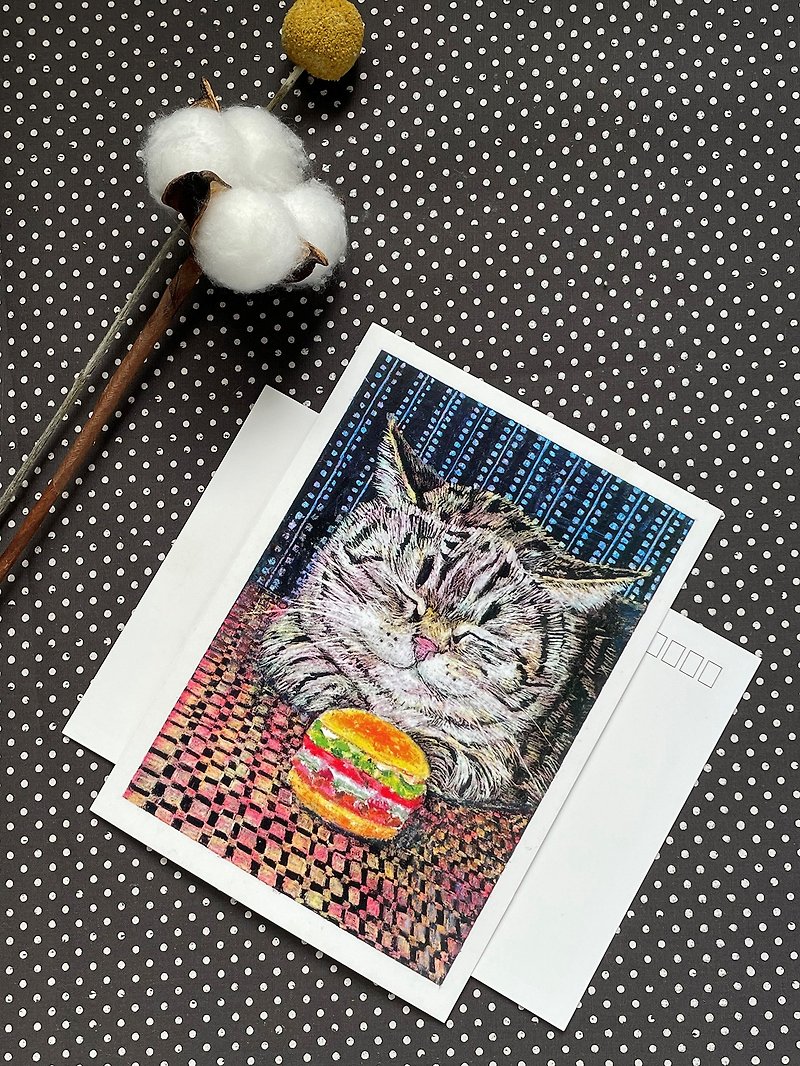 【貓咪與漢堡 --- Sweet Cats甜甜貓之一】貓咪明信片 - 心意卡/卡片 - 紙 