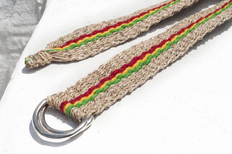 Valentine's Day gift boyfriend Linen woven cotton belt / woven leather belt / belt handmade feeling - Jamaica Road - Belts - Cotton & Hemp Multicolor