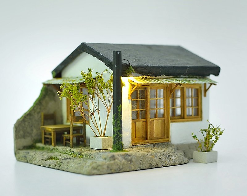 Creation of Old Cement House--Old House with White Wall Courtyard (Customized) - Items for Display - Cement Brown