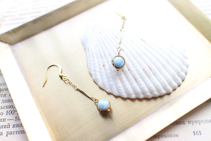 海藍寶的浪漫-海藍寶 黃銅耳環-耳針 耳夾 - 耳環/耳夾 - 其他金屬 