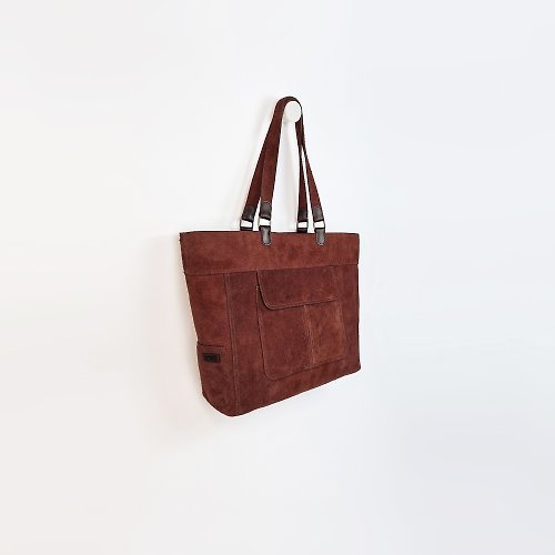 LU11NA Leather Tote, Large Shopper, Big Handbag, Suede shoulder bag, Brown handbag, Gif