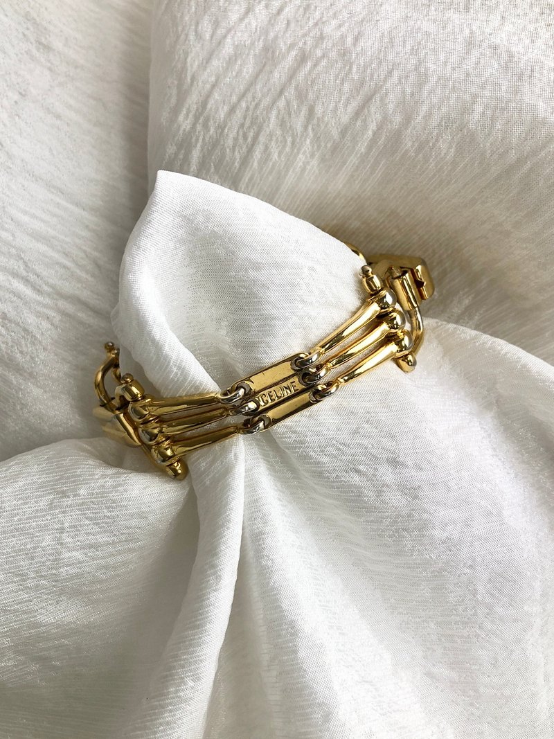 [Direct from Japan, branded used packaging] CELINE Bracelet Gold Horsebit Vintage Old 3psgja - Bracelets - Other Materials Gold