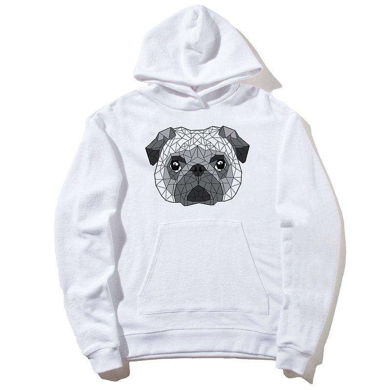 Geometric Pug unisex white hoody sweatshirt