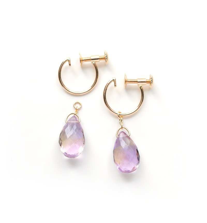 一粒アメトリン(平ドロップ) K10イヤリング~ESPOIR~ - 耳環/耳夾/耳骨夾 - 寶石 紫色