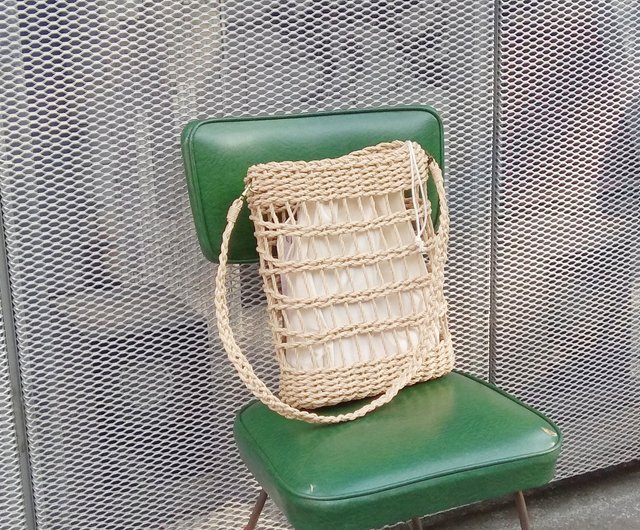 Paper rattan woven hollow mesh side backpack Shop gifthome