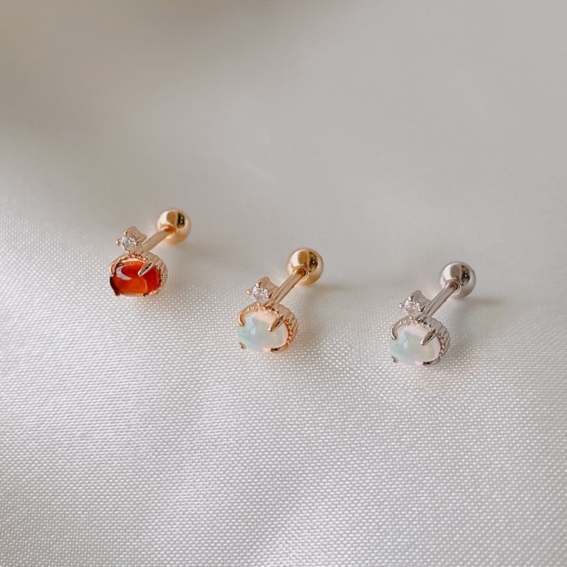 Citrine / Opal Stone [ Honey Oolong Tea ] s925 Sterling Silver Ball Earrings || Exclusive Design - ต่างหู - เงินแท้ สีกากี