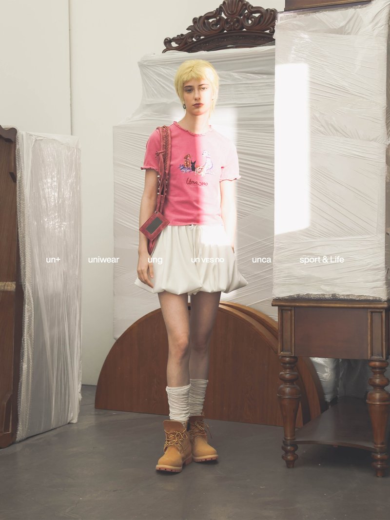 Unvesno(UN) NewVintage手繪芭比小狗印花水洗做舊女短袖T恤 - 女 T 恤 - 其他材質 