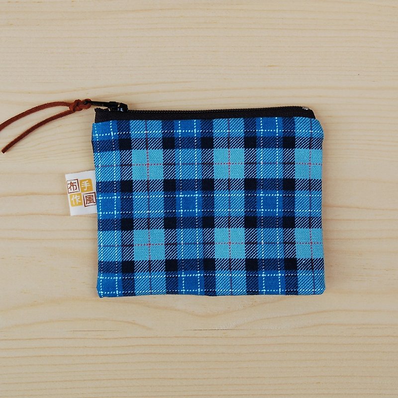 Scottish plaid change bag / left 1 - กระเป๋าใส่เหรียญ - ผ้าฝ้าย/ผ้าลินิน สีน้ำเงิน