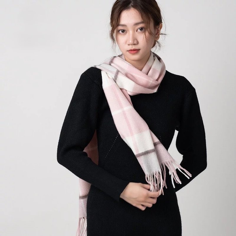 甜美粉白 | 經典格紋 喀什米爾圍巾 - 圍巾/披肩 - 羊毛 粉紅色