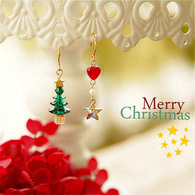 Original | X&#39;mas Swarovski Crystal Christmas Tree Sparkling Diamond Starry Asymmetric 14k Gold Earrings