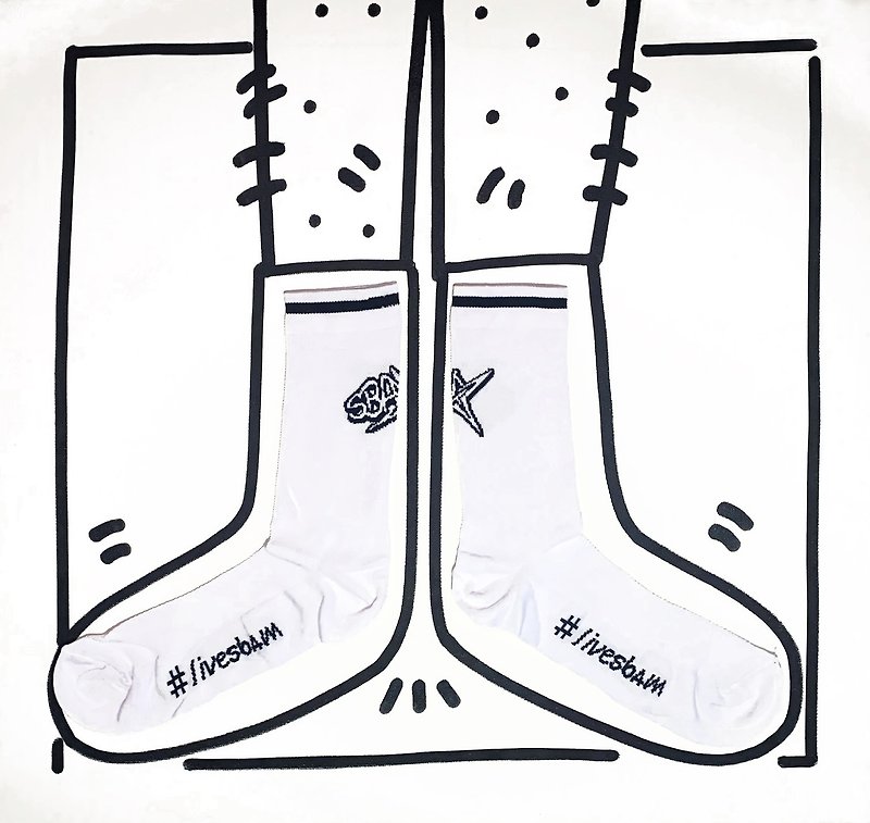 其他材質 襪子 - 義大利潮流運動襪livesbam 義大利經典原創設計製造 TOTAL WHITE