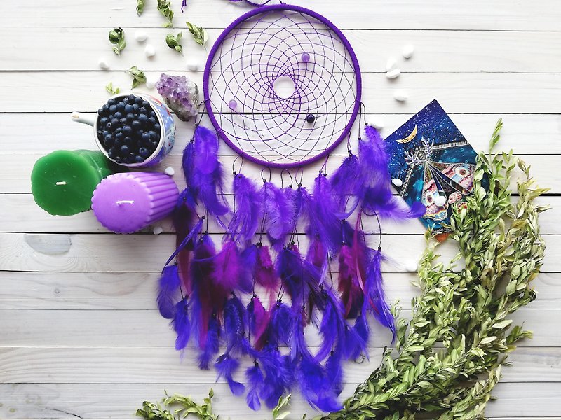 Purple dream catcher, Birthday gift, Large dreamcatcher, Bedroom wall hanging - 牆貼/牆身裝飾 - 木頭 紫色
