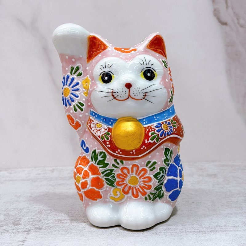 【粉牡招瑞】日本九谷燒招財貓 | 牡丹粉盛 - 4.8号 - 擺飾/家飾品 - 瓷 粉紅色