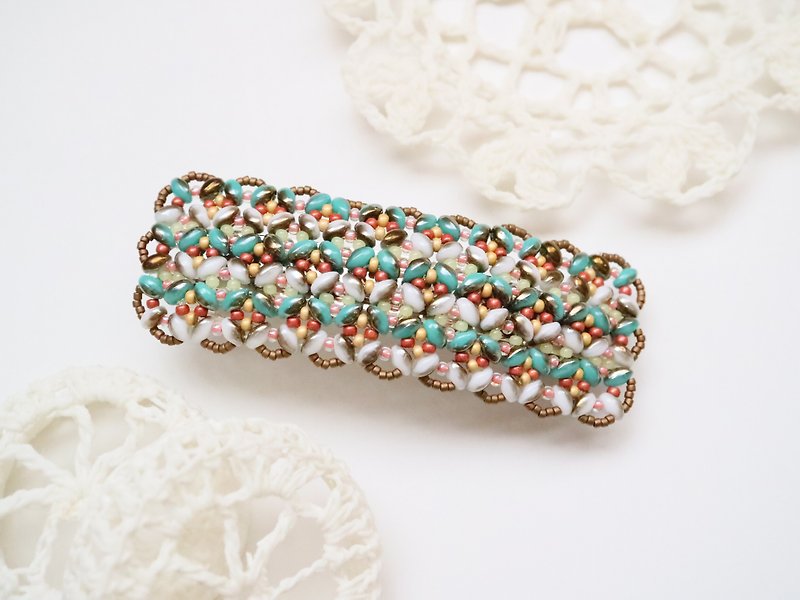 Glass Tweed Valletta Turquoise Color Elegant Sophisticated Delicate Czech Bohemia Colorful Hair Accessories Hair Clip Czech Glass Czech Beads Seed Beads
