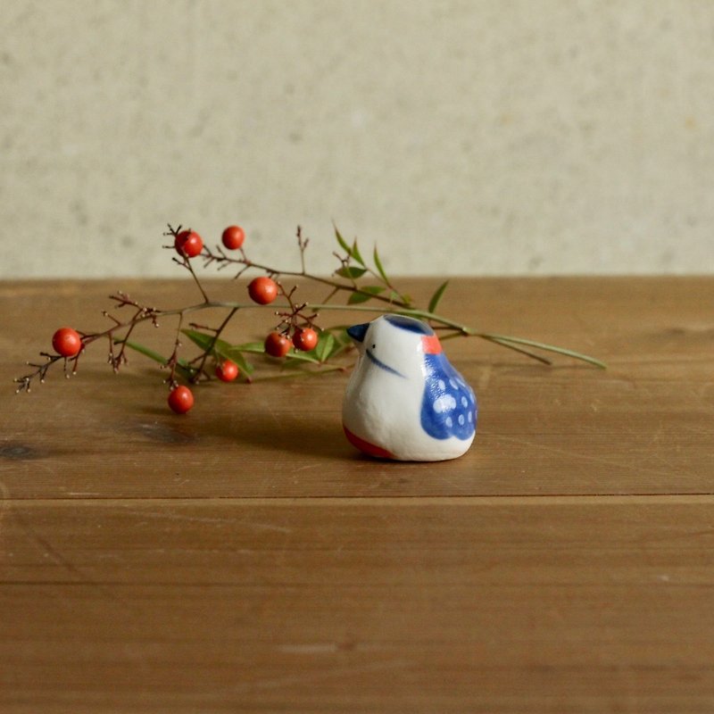 【暦鳥・冬】キツツキ ※受注制作 / 国産ヒノキの木箱入り - 置物 - 陶器 ブルー