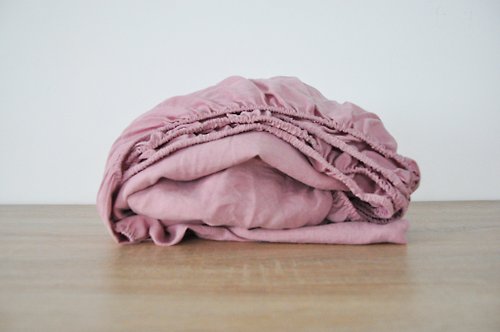 True Things Rose pink linen fitted sheet / Softened linen bed sheet / Deep pocket