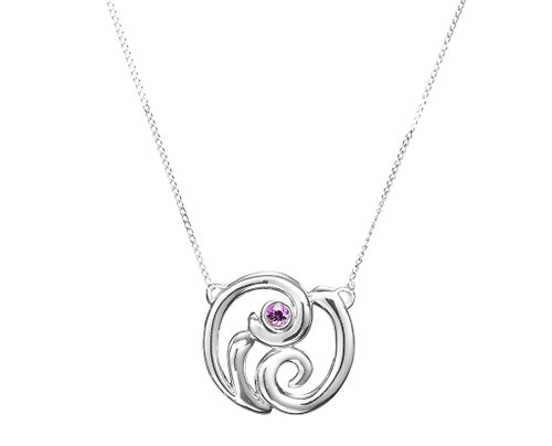 Majade Jewelry Design 紫水晶14k白金項鍊 漩渦項鍊 立體波浪吊墜鎖骨鍊 二月誕生石項鍊