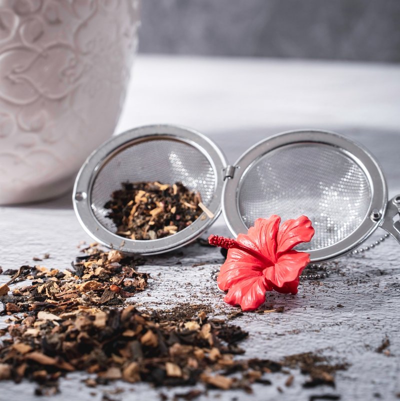 01LIV不銹鋼濾茶器 CHICHI濾茶球花朵吊饰原創設計朱槿紅花 - 茶壺/茶杯/茶具 - 不鏽鋼 紅色