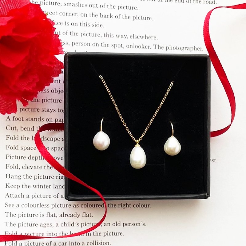 Single freshwater pearl necklace and earrings set - Necklaces - Pearl White