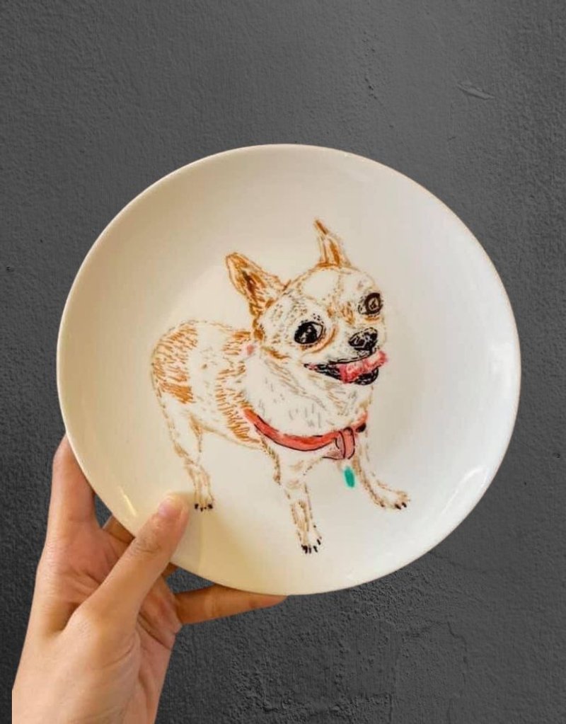 Customized pet hand-painted ceramic plate - หมอน - เครื่องลายคราม ขาว