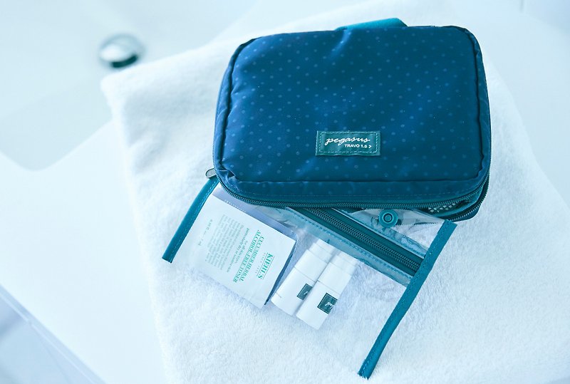 輕旅行必備★ TRAVO 1.5 三折盥洗袋 - 點點藍 - 化妝袋/收納袋 - 其他材質 藍色