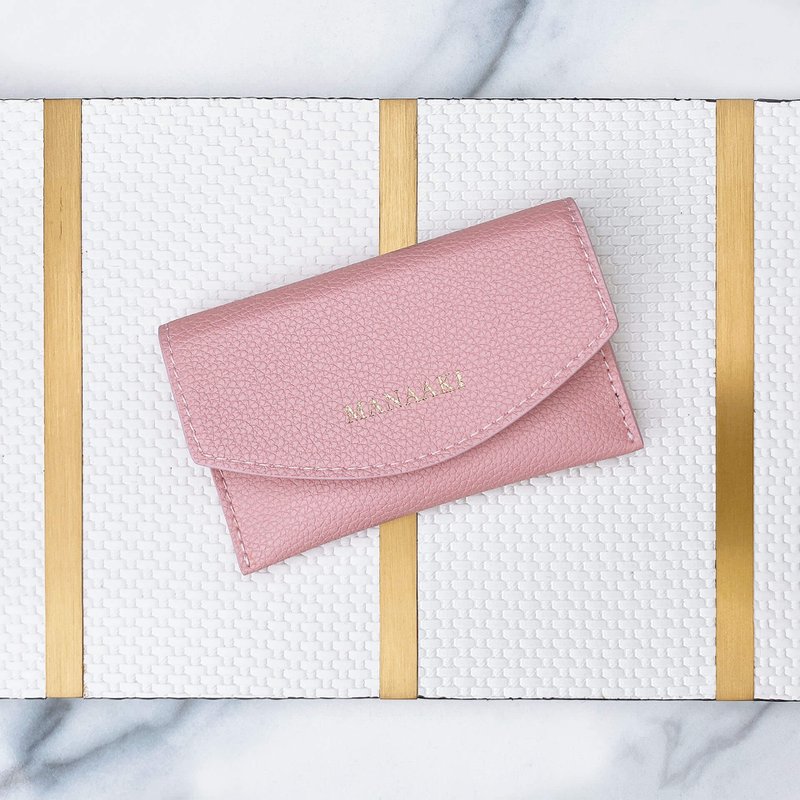 【MANAAKI】Half Moon Business Card Holder Business Card Holder Card Holder Coin Purse Leather - Card Holders & Cases - Eco-Friendly Materials Pink