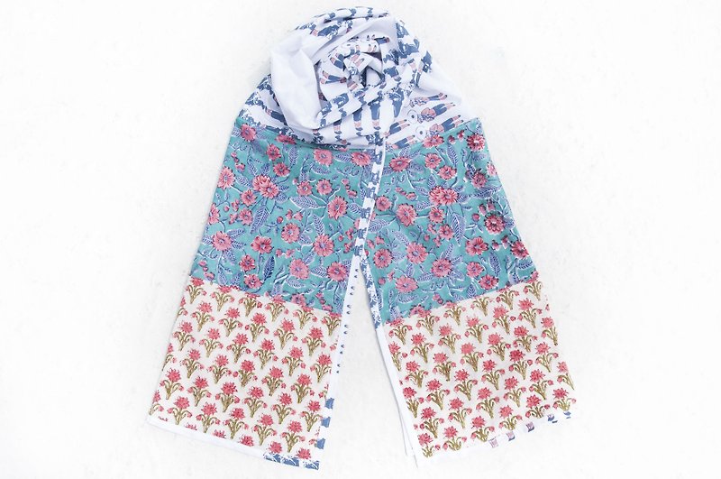 Hand-woven pure cotton silk scarf handmade woodcut printing plant dyed scarf wood dyed cotton silk scarf-music flower forest