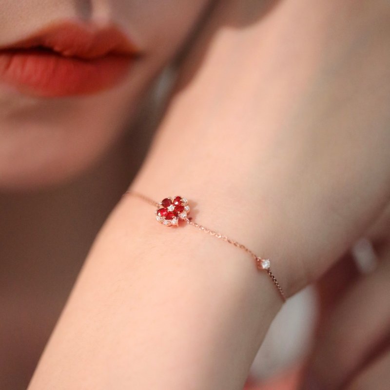 Tao Zhi Yao Yao 18k gold bracelet cultivated ruby bracelet love Valentine's Day gift early spring must-have - สร้อยข้อมือ - วัสดุอื่นๆ สีแดง