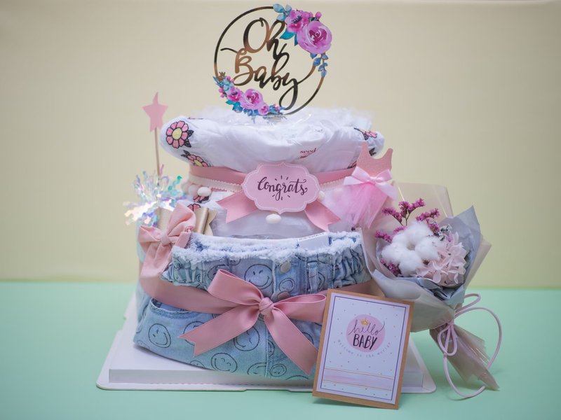 Newborn first month gift, baby diaper cake, customized first month gift, small bouquet for mother - ของขวัญวันครบรอบ - วัสดุอื่นๆ หลากหลายสี