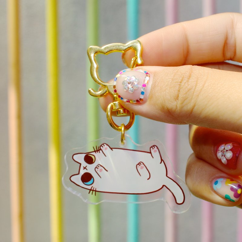 Meatball Acrylic Strap/Double-sided pattern/Four-legged cat - Charms - Plastic White