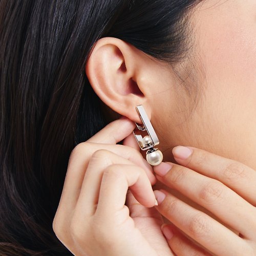 Rinchen Khandro​ (RK精品) L 型 奧地利白色水晶珍珠耳環