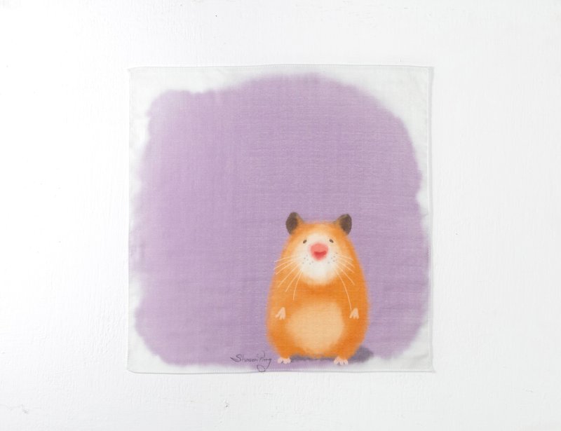 手巾可愛鼠了。藕色 - 手帕 - 棉．麻 紫色