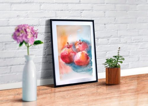 水彩画『Une pomme』絵画 りんご アンティークアート林檎