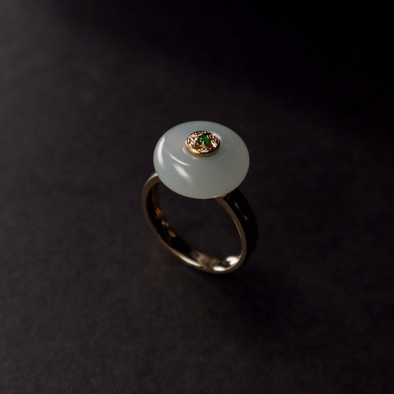 Minimalist white jade ring 18K gold designer