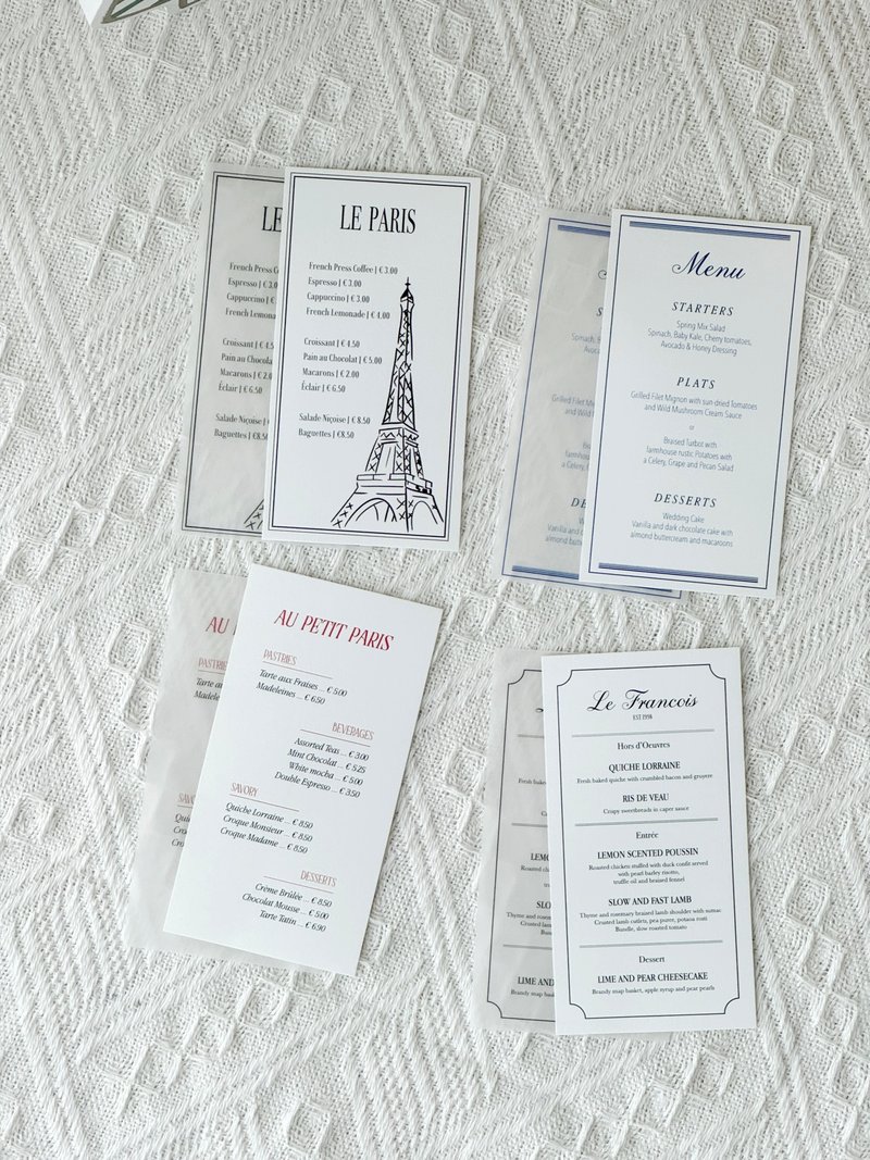 Paris cafe menu papers (vellum/tracing) - Cards & Postcards - Paper 