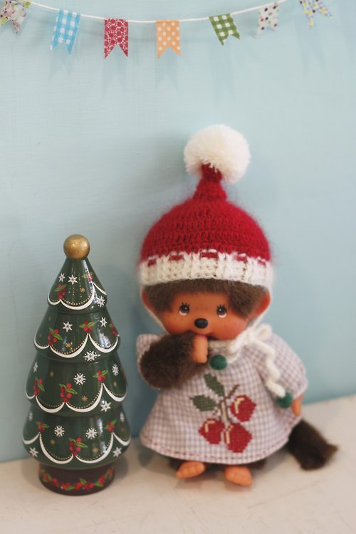 熊腳丫手作雜貨屋Bear's Paw Monchhichi夢奇奇手工編織聖誕限定精靈娃帽