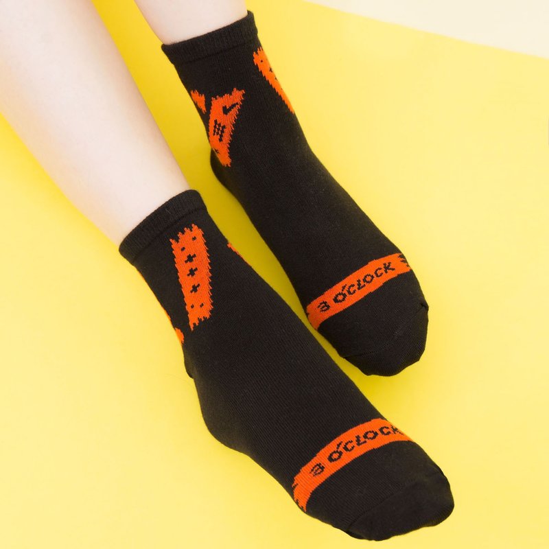 (For men and women) Electric sugar tape short cotton socks-black - Socks - Cotton & Hemp Black