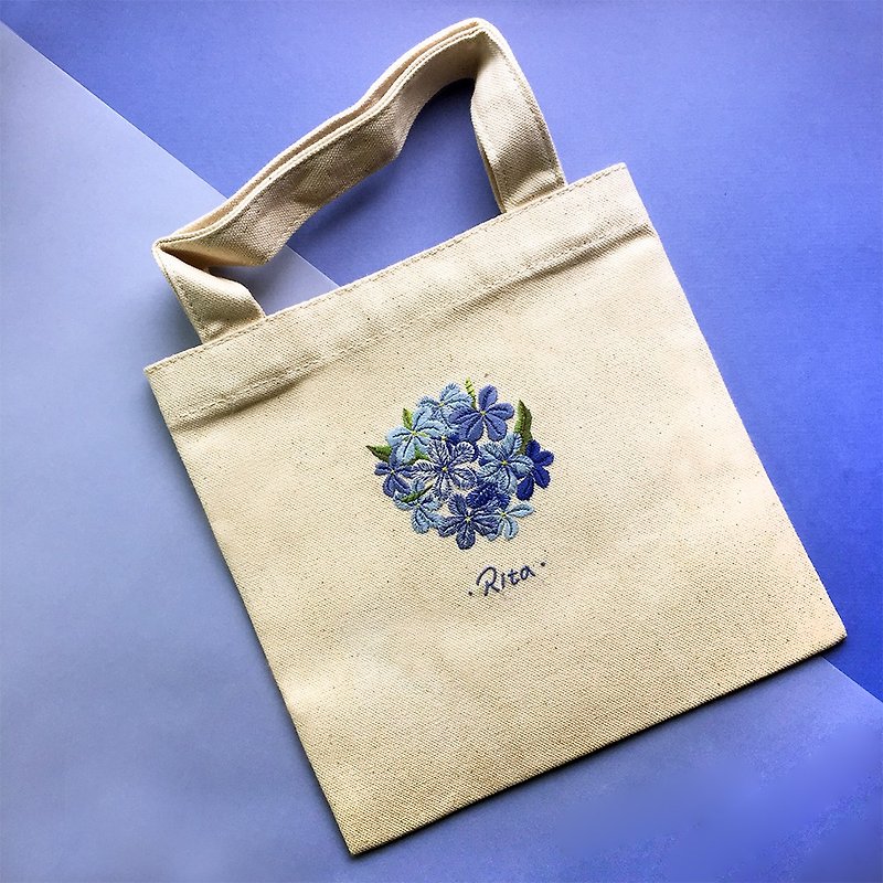 Limited-Handmade Embroidered Eco Bag / Book Bag / Record Bag-Blue Snowflake - Handbags & Totes - Cotton & Hemp Multicolor