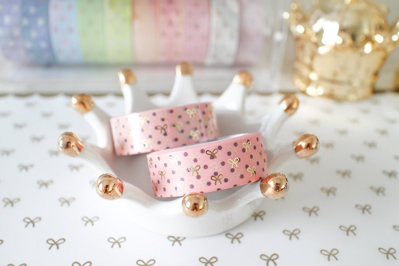 Bronzing paper tape-Chocoberry Polka Dot bronzing small bow - Washi Tape - Paper Multicolor
