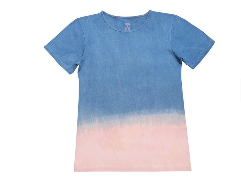雨之後 有機棉短袖T(藍染/茜草雙色染) Organic Cotton - 帽T/大學T - 棉．麻 粉紅色