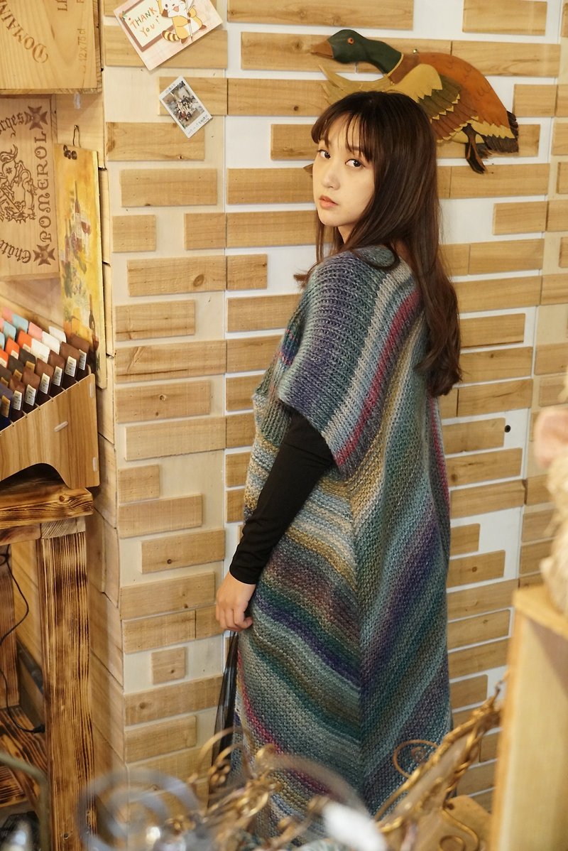 [Just a low-key long vest] Hand-made wool knitted ethnic style over-the-knee woolen vest