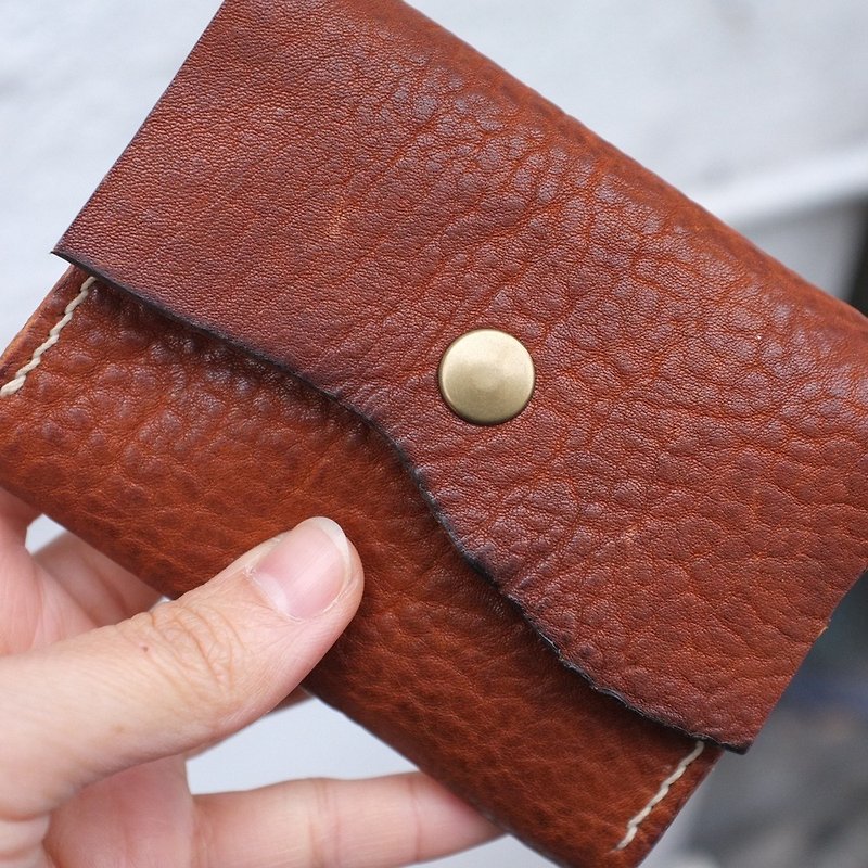 Leather Collage good easy zipper coin purse + money / banknote storage card - กระเป๋าใส่เหรียญ - หนังแท้ สีนำ้ตาล